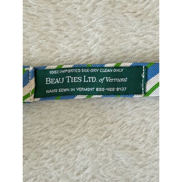 Beau Ties Of Vermont Blue White Green Stripe Silk Bow tie - Picture 3 of 3